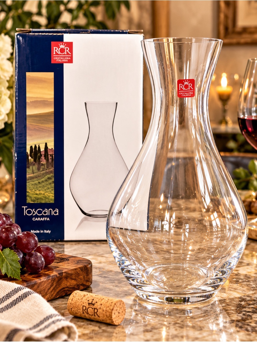 RCR Toscana Italian Crystal Wine Decanter Carafe 2L Made in Italy New Box Gift